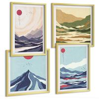 BILDER SET 4er Set - 50x50 cm & 40x60 cm Goldrahmen - Abstrakte Berglandschaften - Goldfarben, Kunststoff (50/50cm) - TULUP