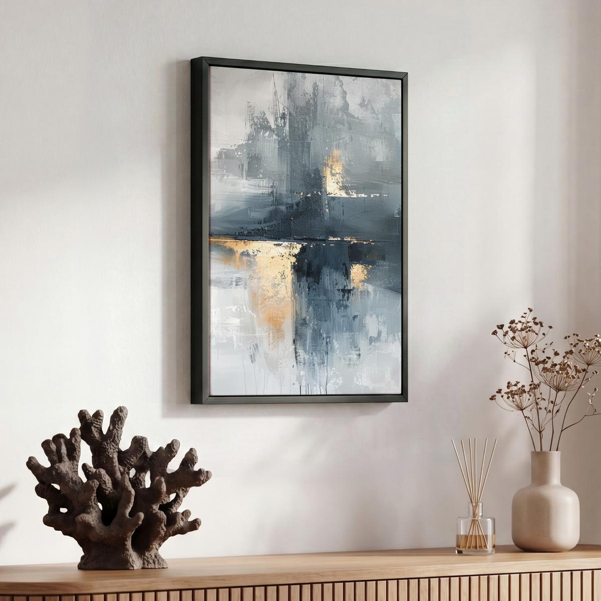 LEINWAND Bilder mit Rahmen - Kunst - Grau - Gold - Abstrakt - 30x40 - Dunkelgrau, Textil (30/40cm) - MuchoWow