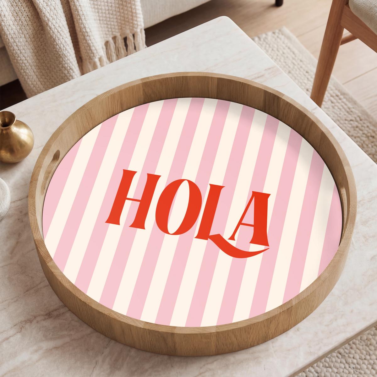 TABLETT Hola - Zitat - Streifen - Pastell - Rosa - Rot - Weiß 50x50 cm - Rosa, Holz (50/5/5cm) - OnlyWow