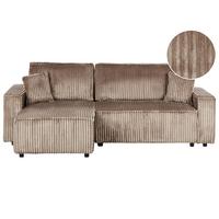 ECKSCHLAFSOFA 3-Sitzer Cord Hellbraun mit Stauraum rechtsseitig Abacka - Hellbraun, Textil (247/147cm) - Beliani
