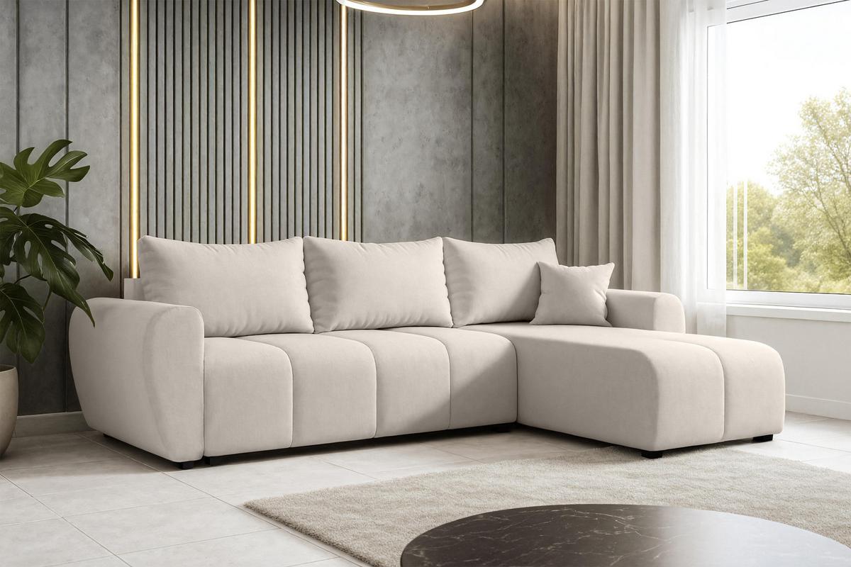 ECKSOFA L Form Malatya Beige 246/145/80 cm stilvolle mit Schlaffunktion R - Beige/Schwarz, Kunststoff/Textil (246/145cm) - AX Living
