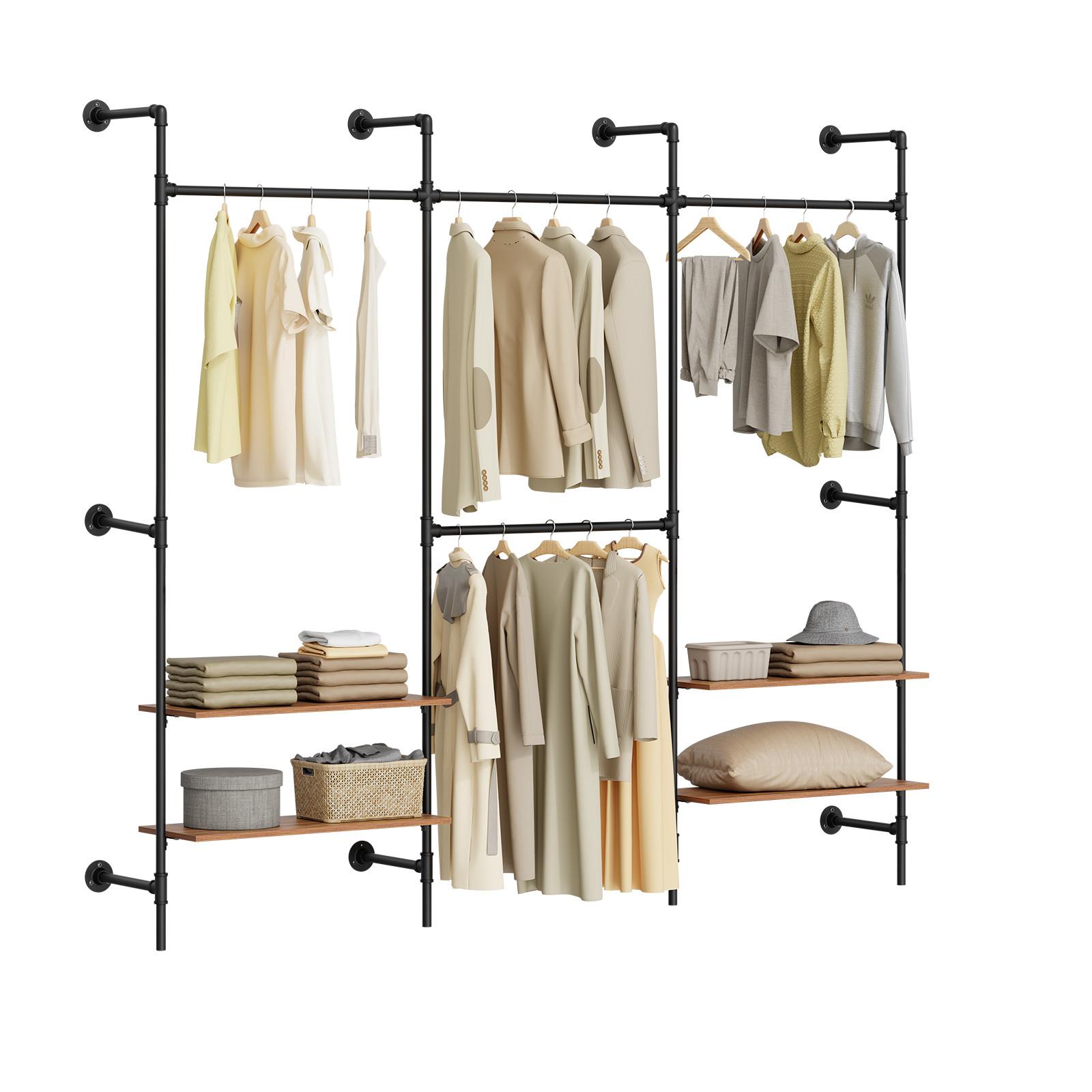 KLEIDERSTANGE mit 4 Regalböden, 120kg Tragkraft, 265x48x220cm - Schwarz, Metall (265/220/48cm) - SoBuy