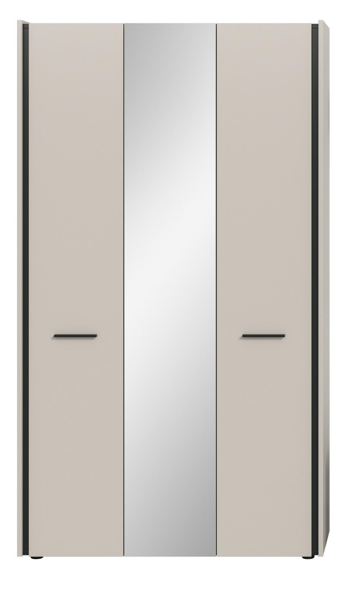 FLURSCHRANK Kaschmir 107 x 190 cm, Garderobenschrank mit Soft-Close und Spiegel - Kaschmir/Schwarz, Holzwerkstoff/Kunststoff (107/190/37cm) - Inn.Furn
