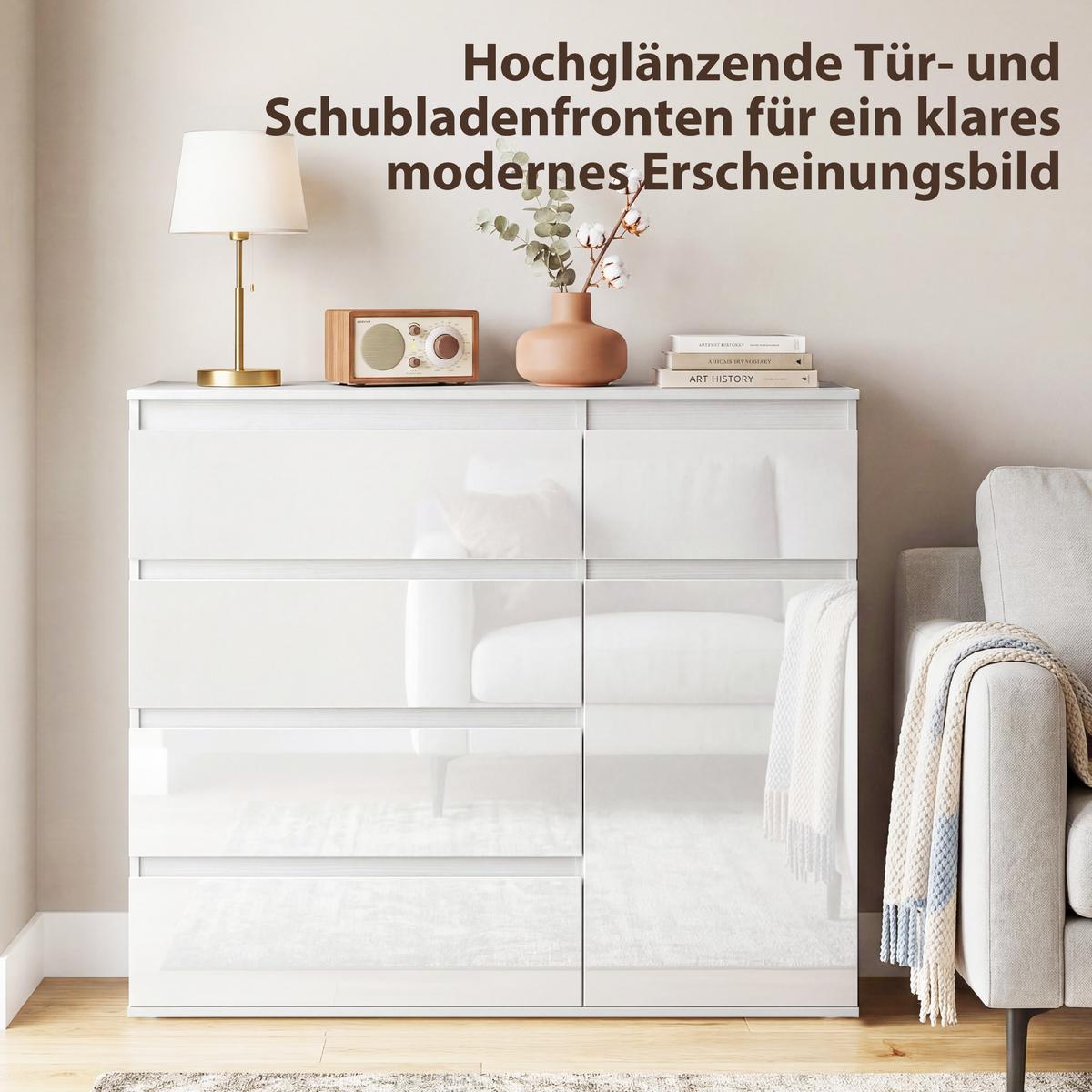 SIDEBOARD aus MDF 100/40/80 cm Weiß - Weiß Hochglanz, Holzwerkstoff (40/80/100cm) - HOMCOM