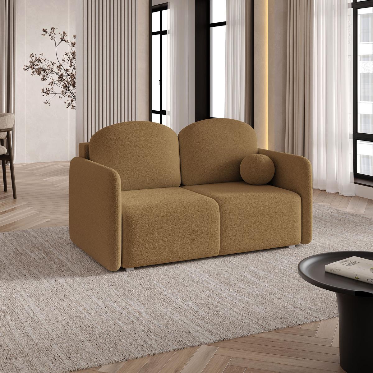 BETTSOFA SUVI II Q Orange Bucle-Stoff mit Schlaffunktion - Dunkelorange, Textil (90/85/153cm) - MASSENO
