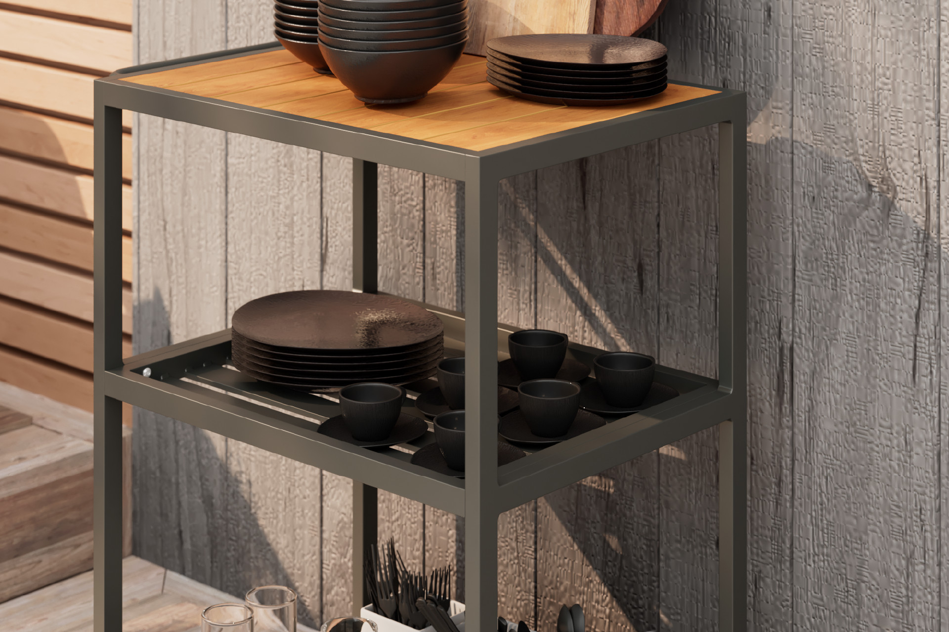 Outdoorküche Anthrazit Naturfarben rollbar Aluminium pulverbeschichtet Kunststoff matt