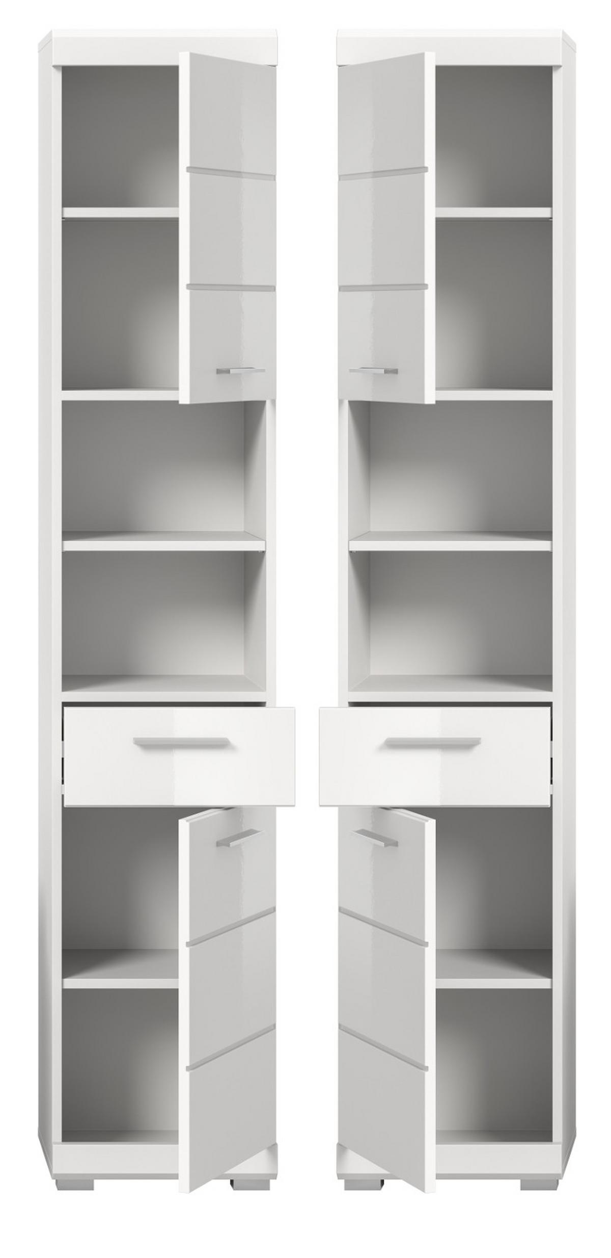HOCHSCHRANK weiß Hochglanz 37 cm, Badschrank mit 6 Fächern - Weiß Hochglanz/Silberfarben, Holzwerkstoff/Kunststoff (37/191/31cm) - Inn.Furn