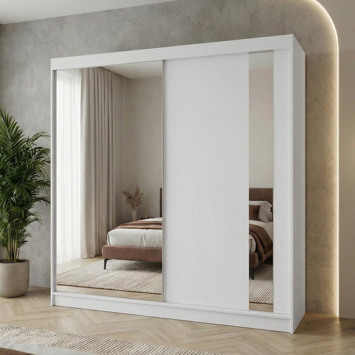 SCHWEBETÜRENSCHRANK Gaja II 200/216/61 weiß mit Spiegel und Schubladen - Weiß, Holzwerkstoff (200/216/61cm) - Beautysofa