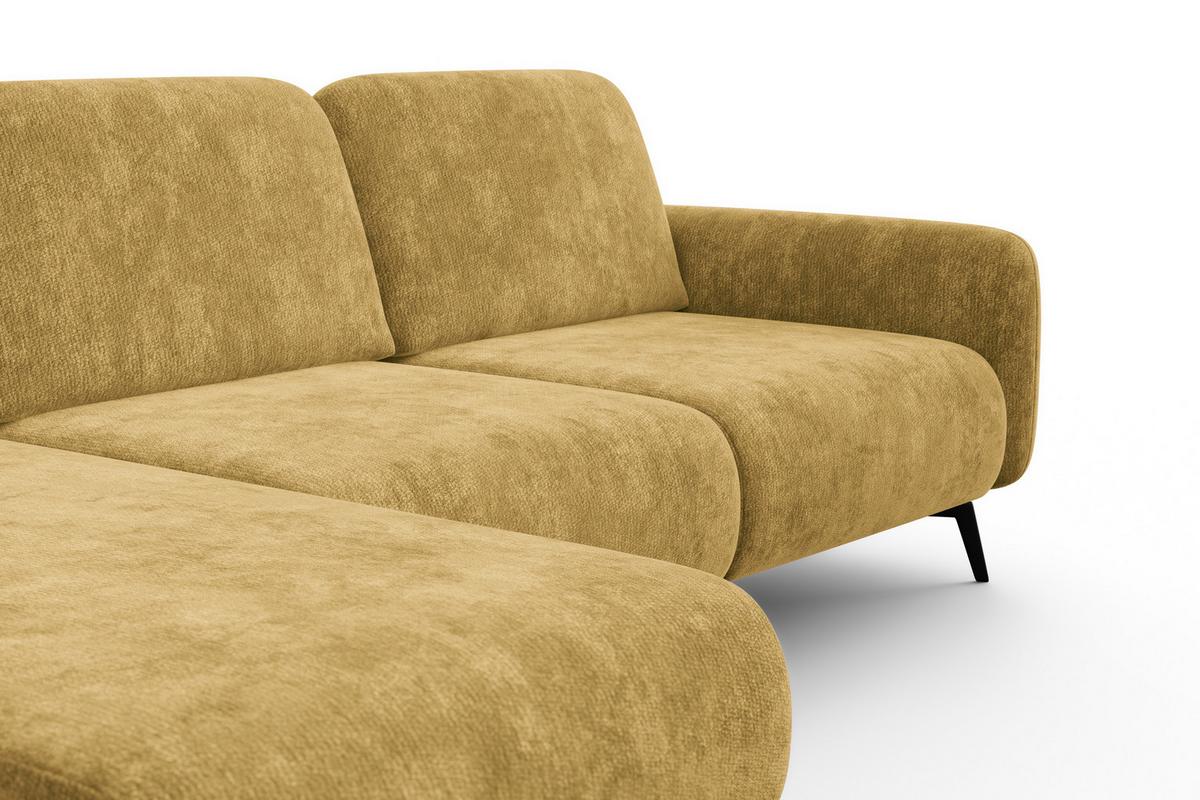 ECKSOFA FEBE 4-Sitzer LINKS, safranfarbener Chenille-Stoff - Gelb/Schwarz, Holz/Textil (264/157cm) - Wozimo