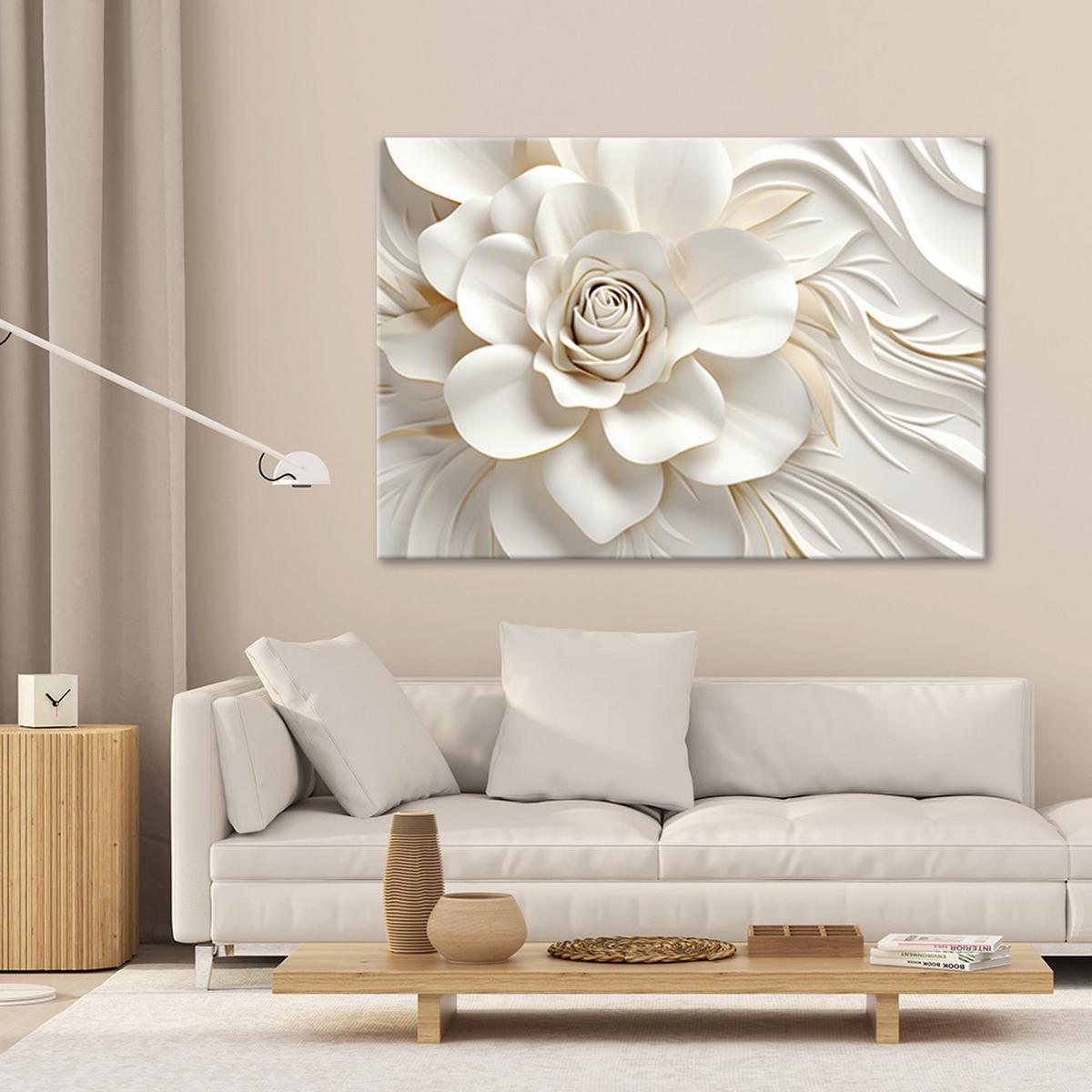 BILD Weiße Blume 3D 120x80cm - Weiß, Textil (120/80cm) - Feeby