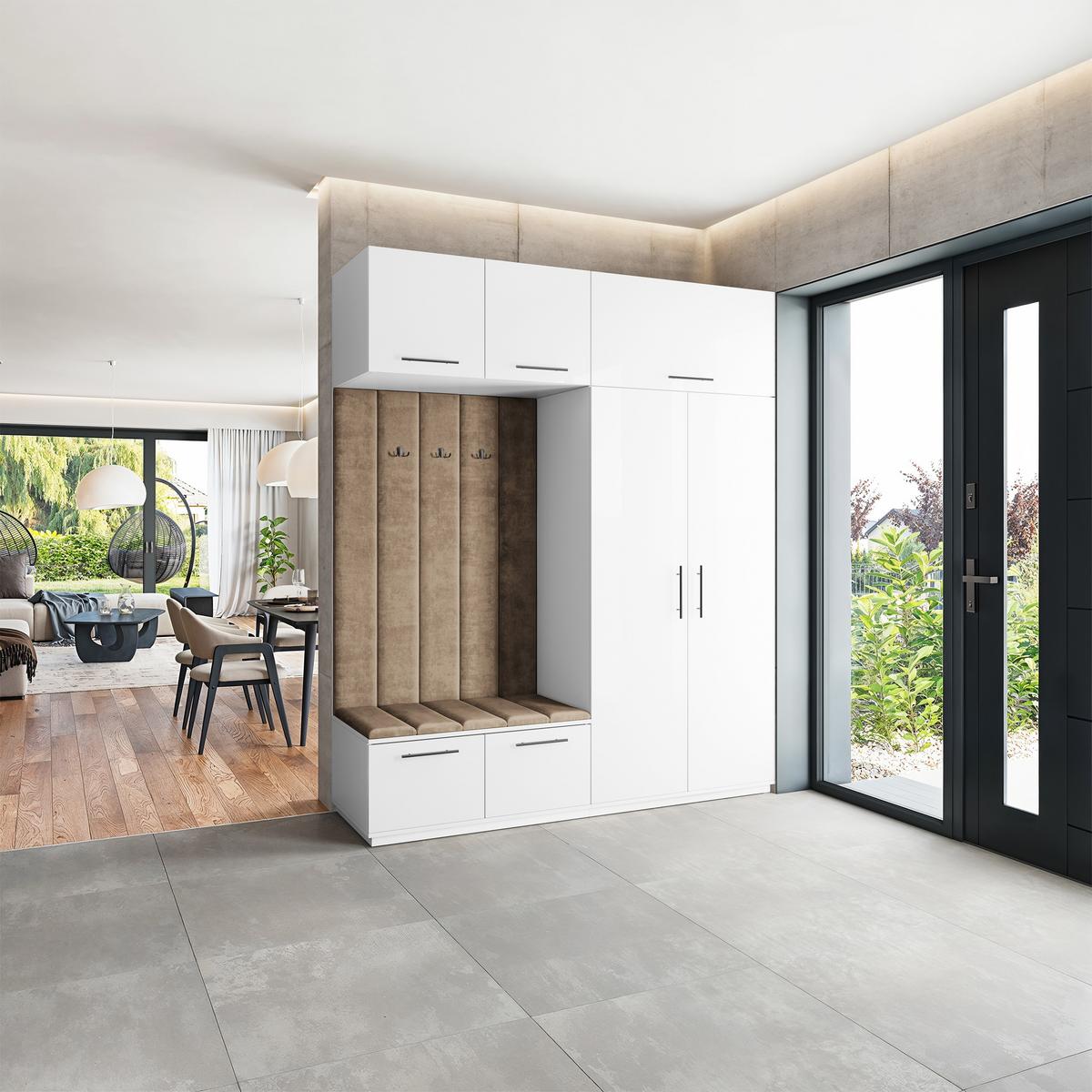 GARDEROBENSCHRANK REMA 200/240/60 cm Modern Garderobe-Set Weiß - Weiß/Mokka, Holzwerkstoff (200/240/60cm) - MASSENO