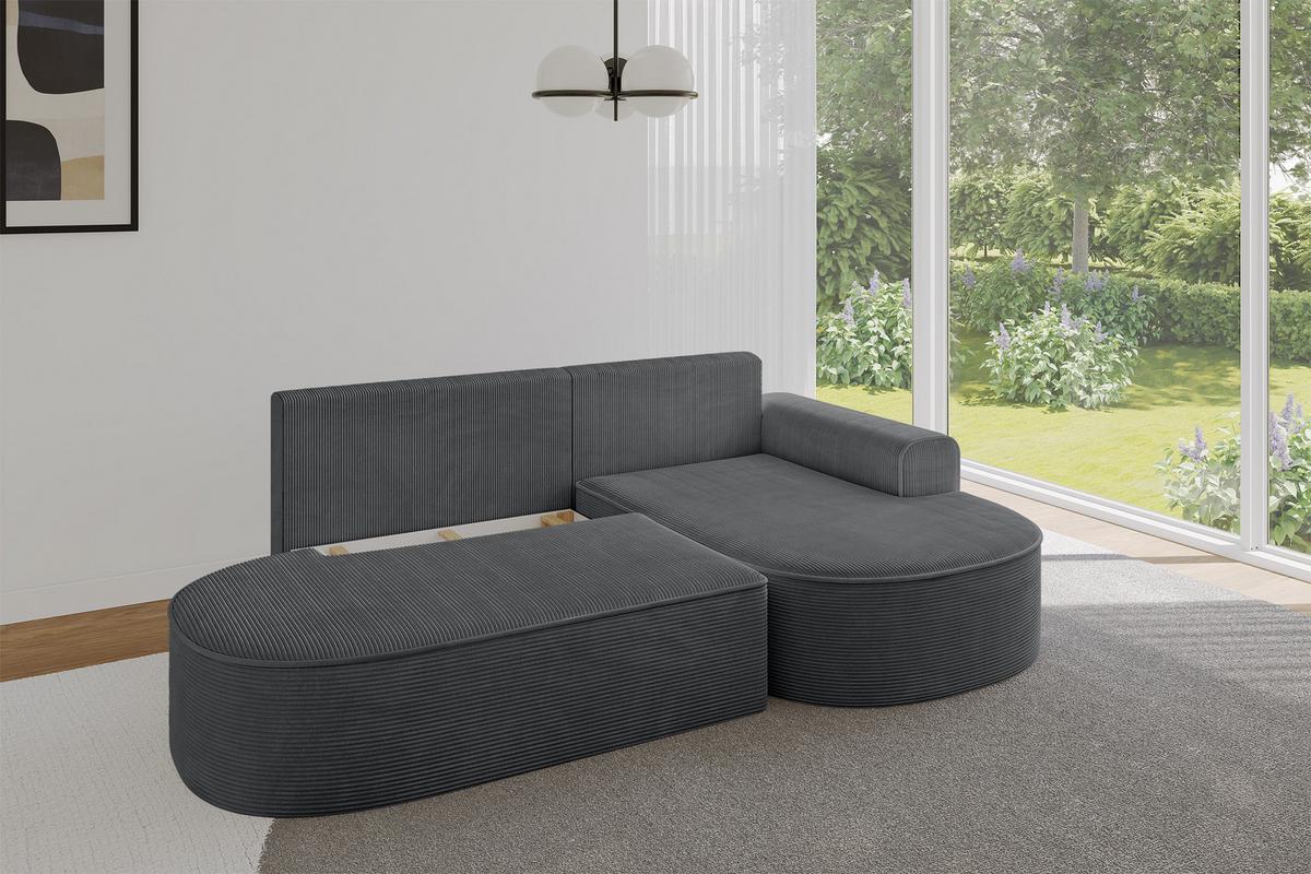 ECKSOFA mit Schlaffunktion und Bettkasten Ottomane Rechts MARI-L1-S - 283x167x73 cm Dunkelgrau Cord - Alufarben/Schwarz, Holzwerkstoff/Kunststoff (167/283cm) - ALTDECOR