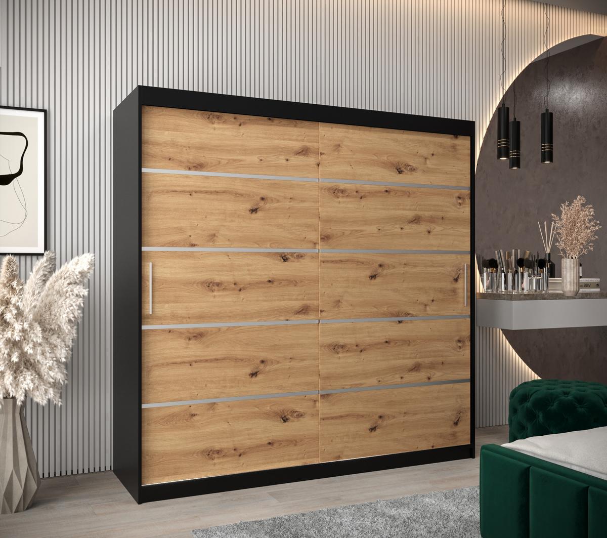 SCHWEBETÜRENSCHRANK 200/200/62 2-türig - Silberfarben/Schwarz, Holz/Kunststoff (200/200/62cm) - MÖBEL KRYSPOL