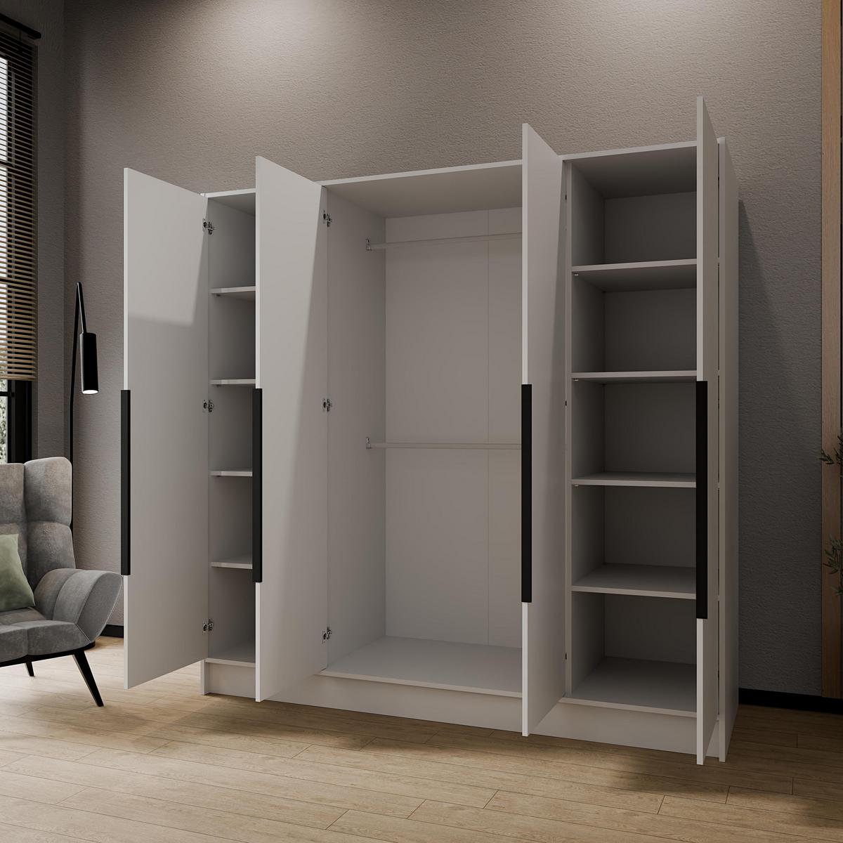 DREHTÜRENSCHRANK BERON 200/200/51 cm Modern Kleiderschrank 4-türig Weiß - Weiß, Holzwerkstoff (200/200/51cm) - MASSENO