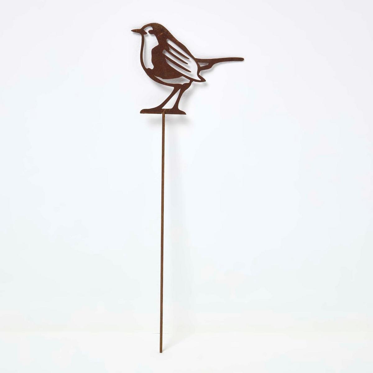GARTENSTECKER Metall – Rostoptik Gartenfigur Rotkehlchen 2er-Set - Rotbraun, Metall (37cm) - Homescapes