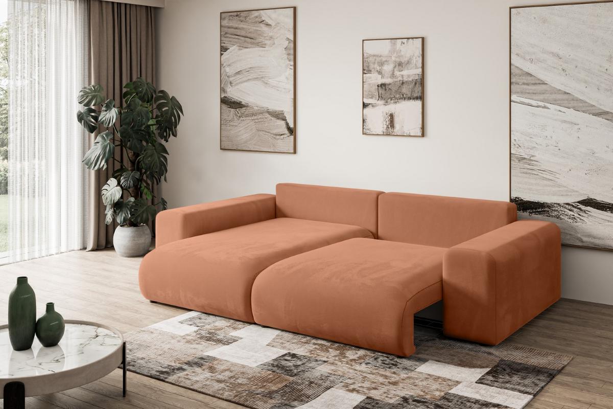 ECKSOFA Ottomane links ESKAR-L 266x176x72 Koralle Velours - Koralle/Schwarz, Holzwerkstoff/Kunststoff (266/176cm) - ALTDECOR