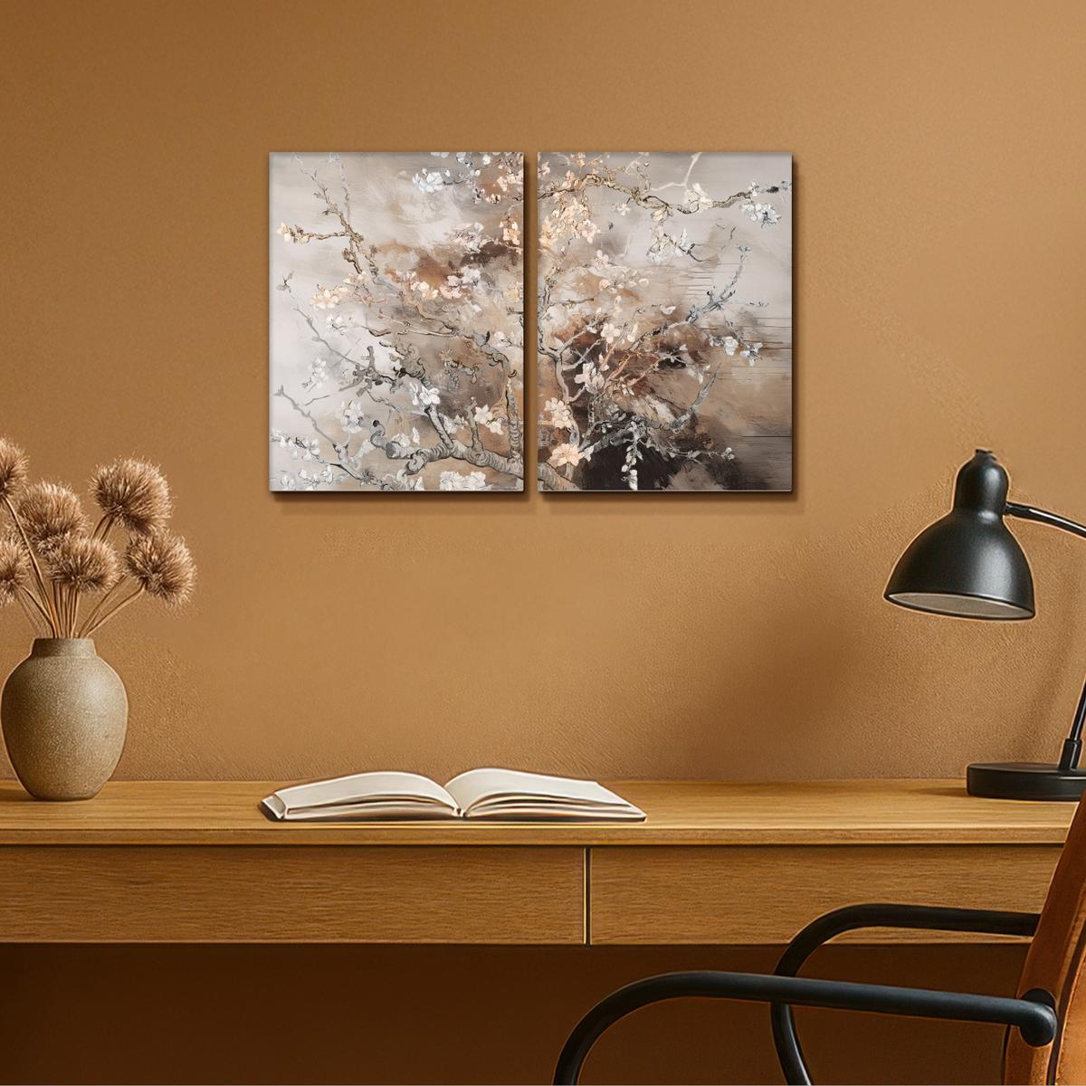 LEINWANDBILD 2er Set Mandelblüte - Abstrakt - Beige 60x40 cm - Beige, Textil (60/40cm) - MuchoWow