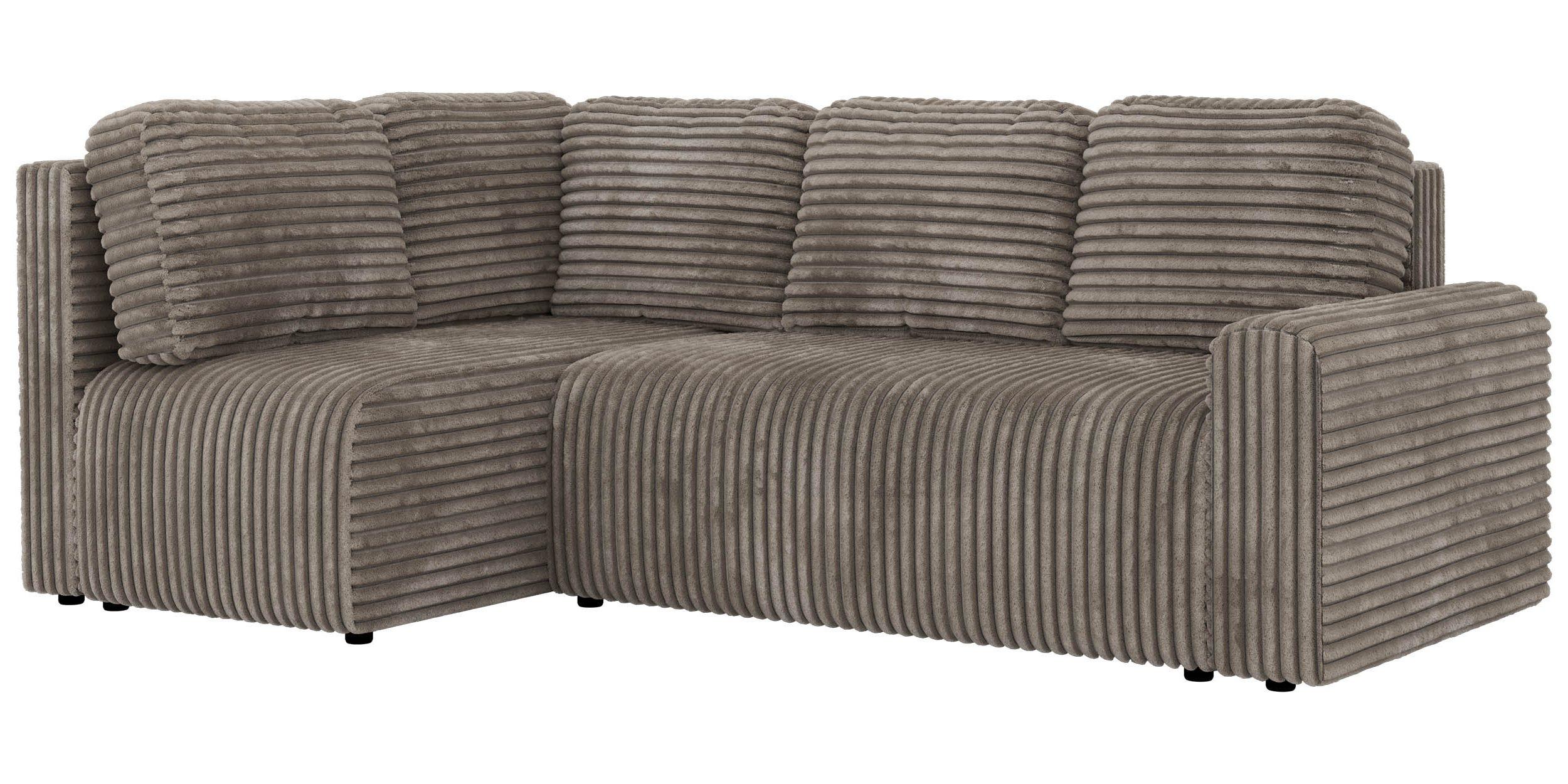 ECKSOFA NESSARO COR L - Hellbraun Cord - Links - Hellbraun/Schwarz, Kunststoff/Textil (151/240cm) - MKS