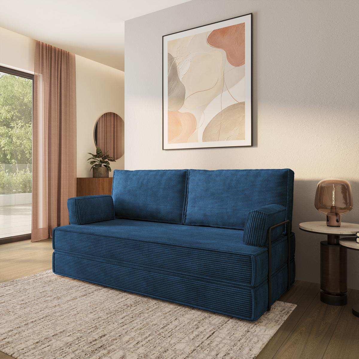 BETTSOFA SILAR aus Schaumstoff Kordstoff Blau Schlaffunktion - Blau, Textil (170/86/80cm) - MASSENO