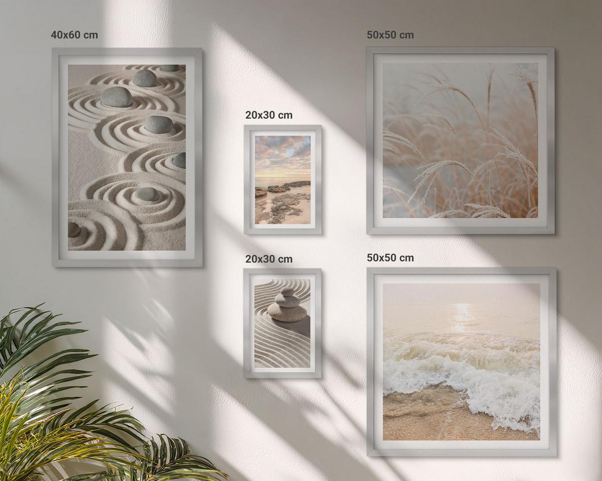 BILDER SET 5er Set - 50x50 cm & 20x30 cm & 40x60 cm Silberner Rahmen - Blumen im Wasser des Buddha-Wasserfalls - Silberfarben, Kunststoff (40/60cm) - TULUP