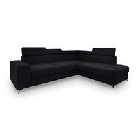 ECKSOFA ALVORO R-S Schwarz Boucle-Stoff mit Schlaffunktion - Schwarz, Holz (253/190cm) - MASSENO