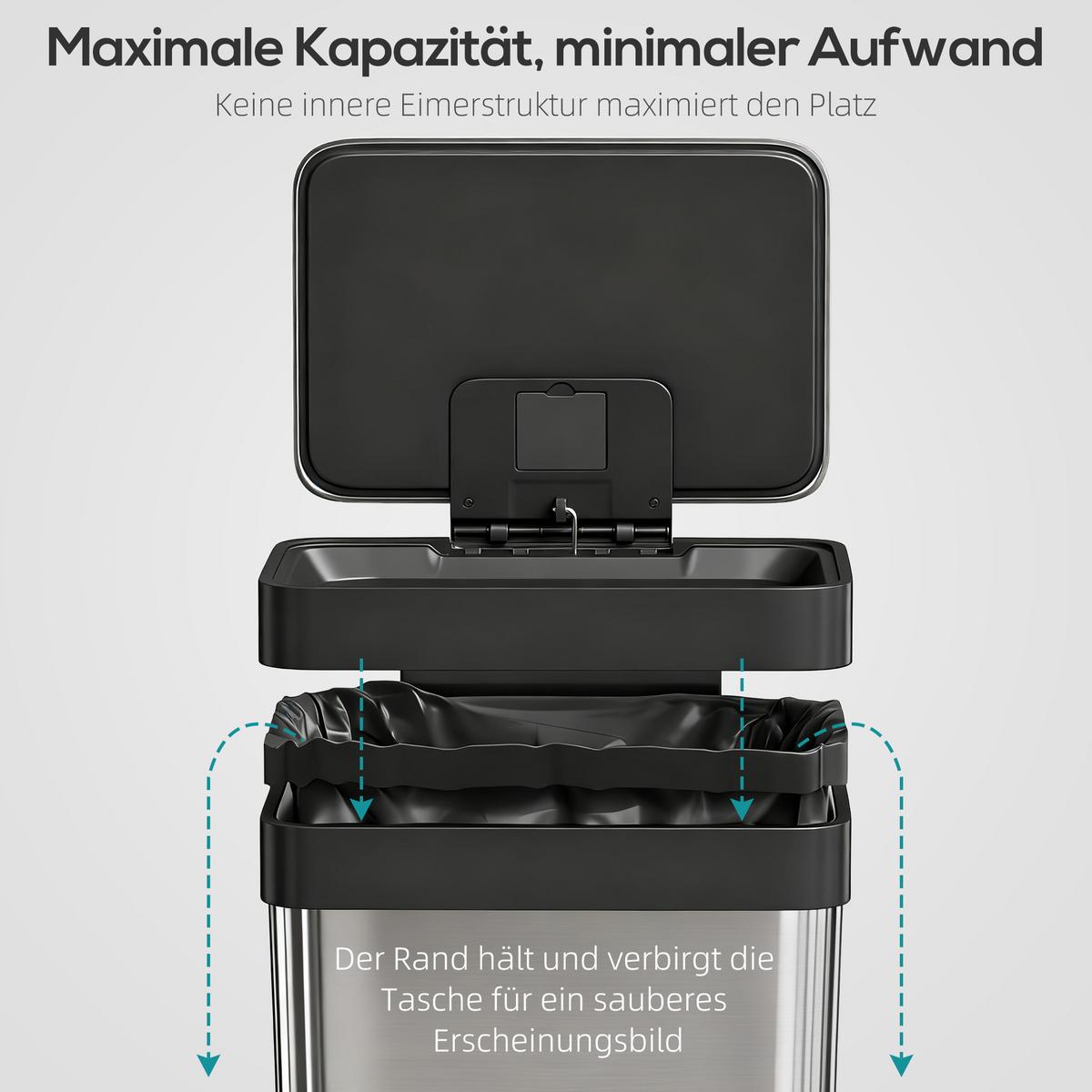 MÜLLEIMER 60 L Treteimer mit Soft-Close-Deckel Edelstahl Silber - Silberfarben, Metall (36/66.5/44cm) - HOMCOM