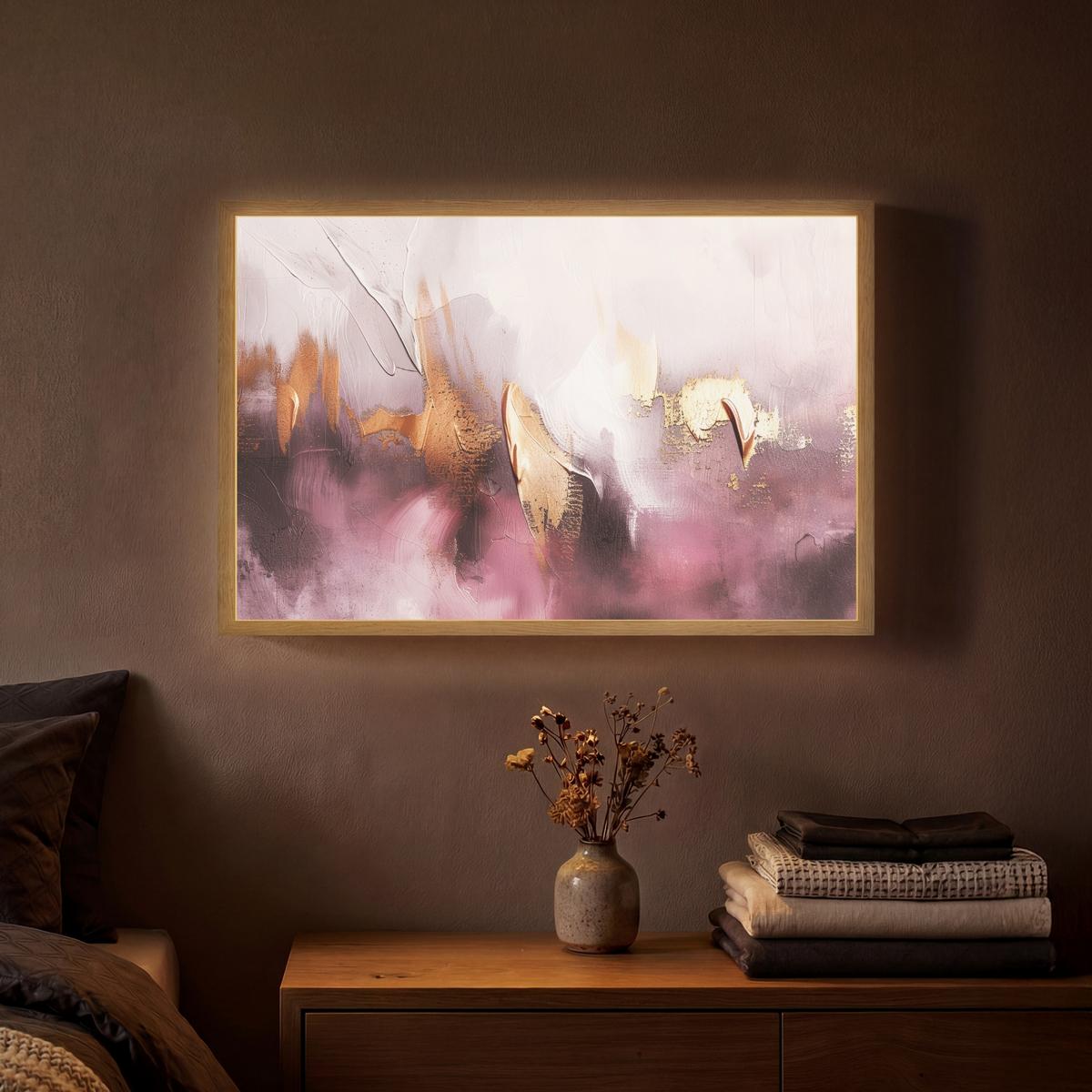 WANDLEUCHTE MIT AKKU Lila - Abstrakt - Farbe - Gold 60x40 cm - Mauve, Holzwerkstoff (60/40/8cm) - OnlyWow