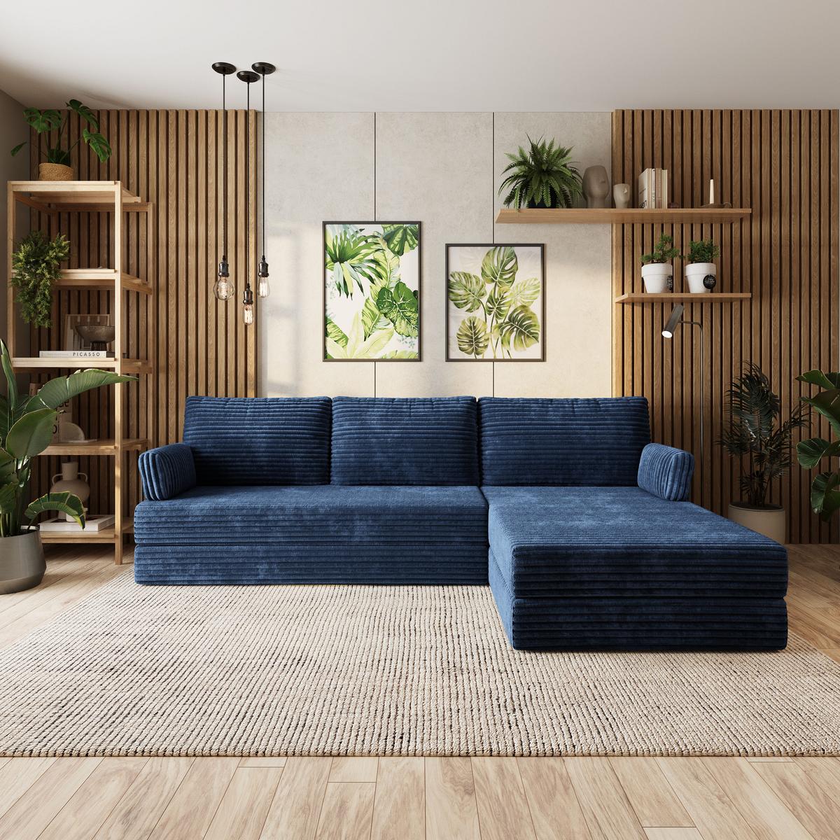 ECKSOFA ANKO modulares Boneless Sofa mit Schlaffunktion Blau Kordstoff - Blau, Textil (270/160cm) - MASSENO