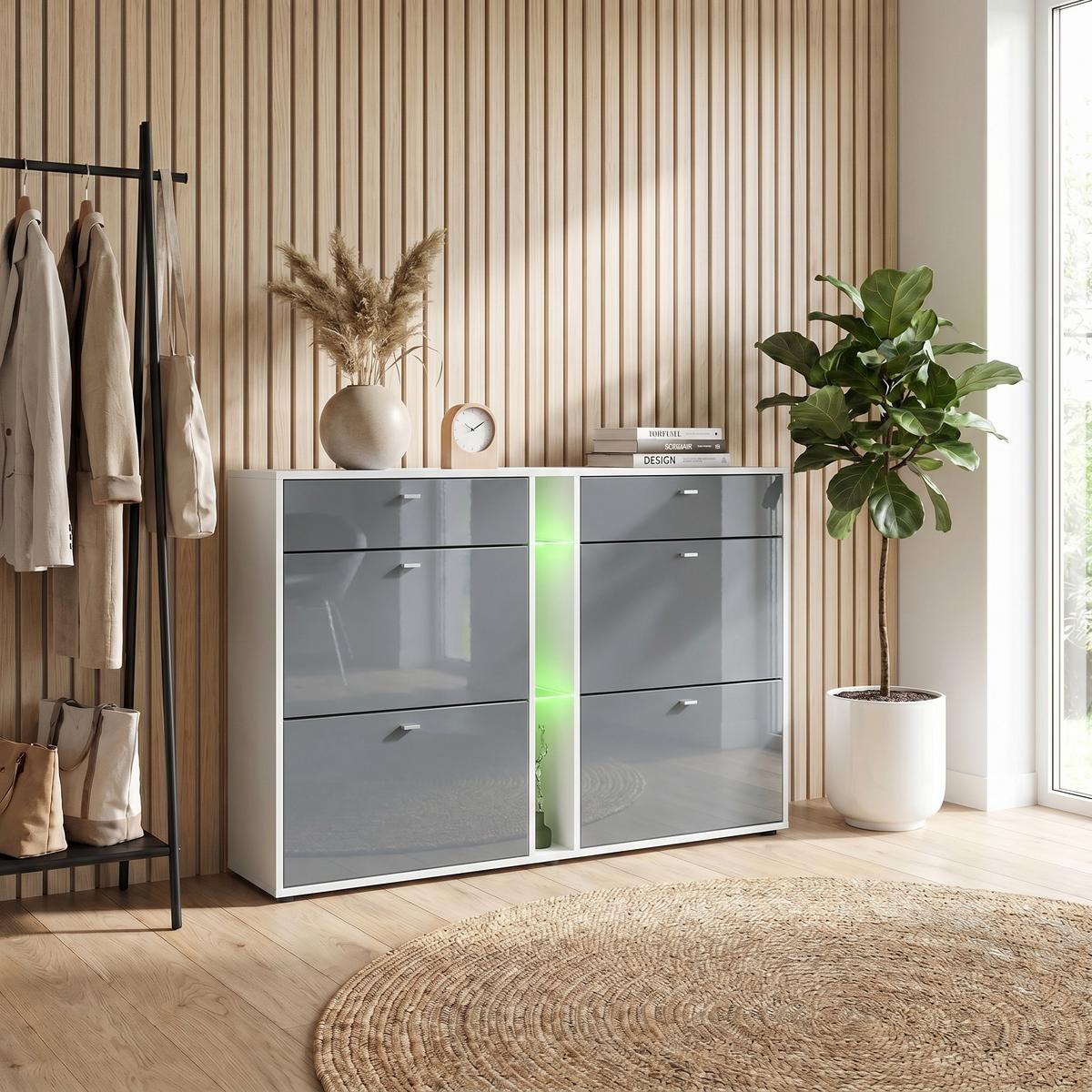 SCHUHSCHRANK Today Fronten in Grau Hochglanz - Grau, Holzwerkstoff (155.5/95/28cm) - Vladon