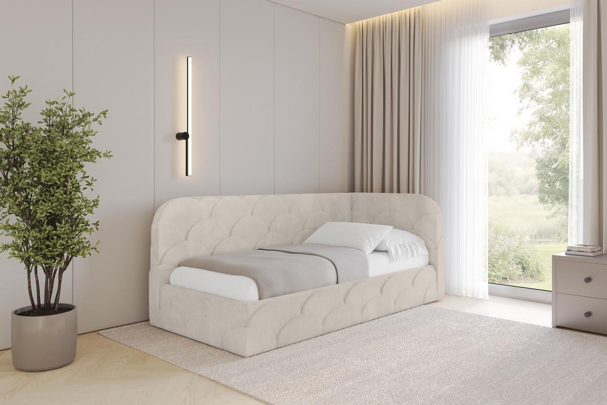 EINZELLBETT Jugendbett mit Bettkasten, Links - ELRY 80x200 Beige - Ecru, Holzwerkstoff/Textil (80/200cm) - ALTDECOR