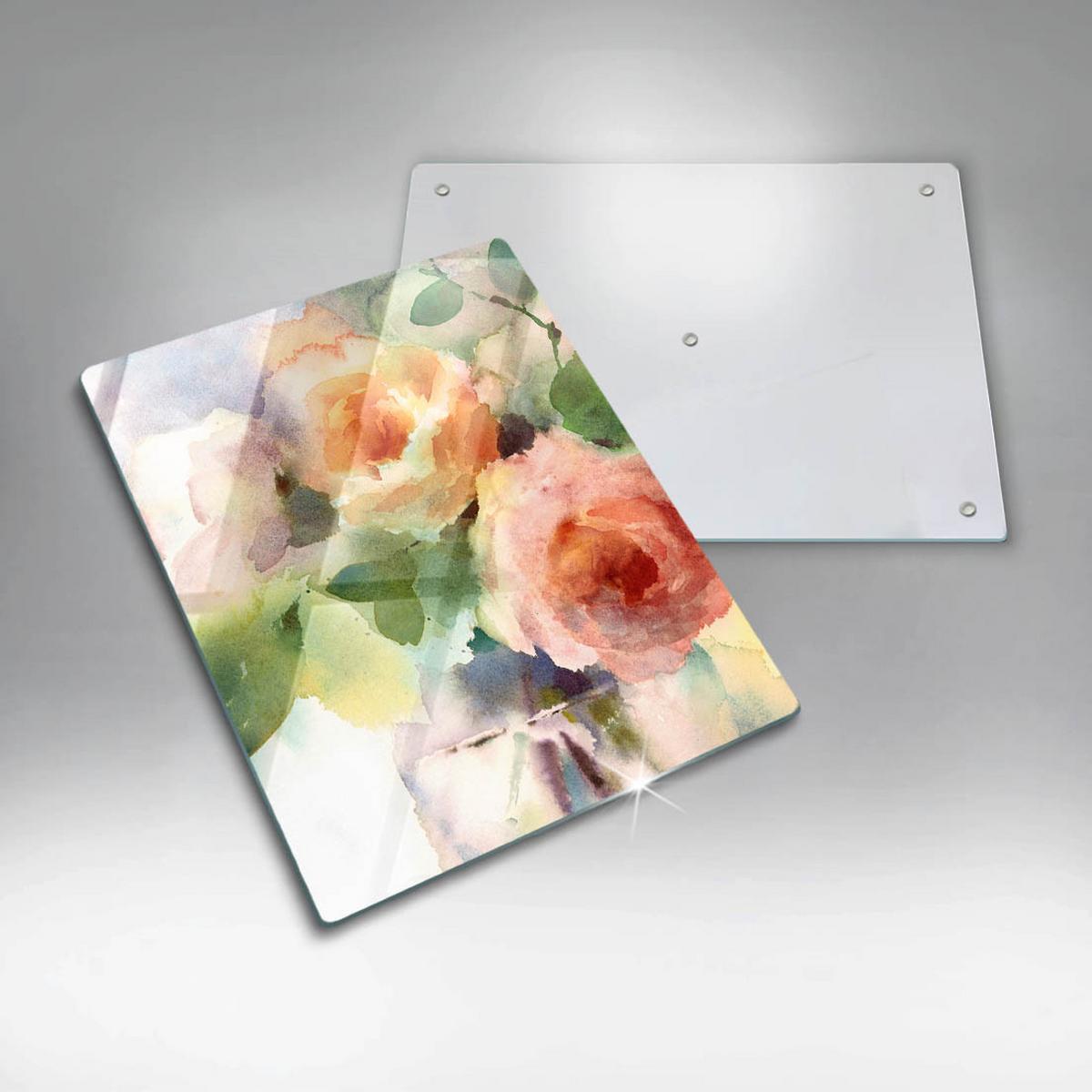 GLASPLATTE 40x52 cm Gemalte Blumen - Dunkelblau, Glas (40/52cm) - Wallfluent