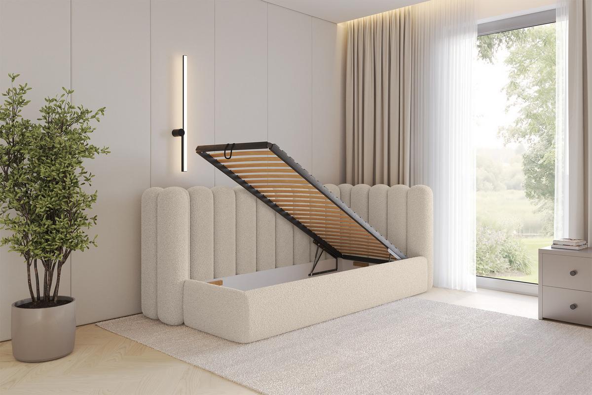 EINZELLBETT Jugendbett mit Bettkasten und Matratze H3/H4, Links - HUGY 100x200 Dunkelbeige - Mokka, Holzwerkstoff/Textil (100/200cm) - ALTDECOR