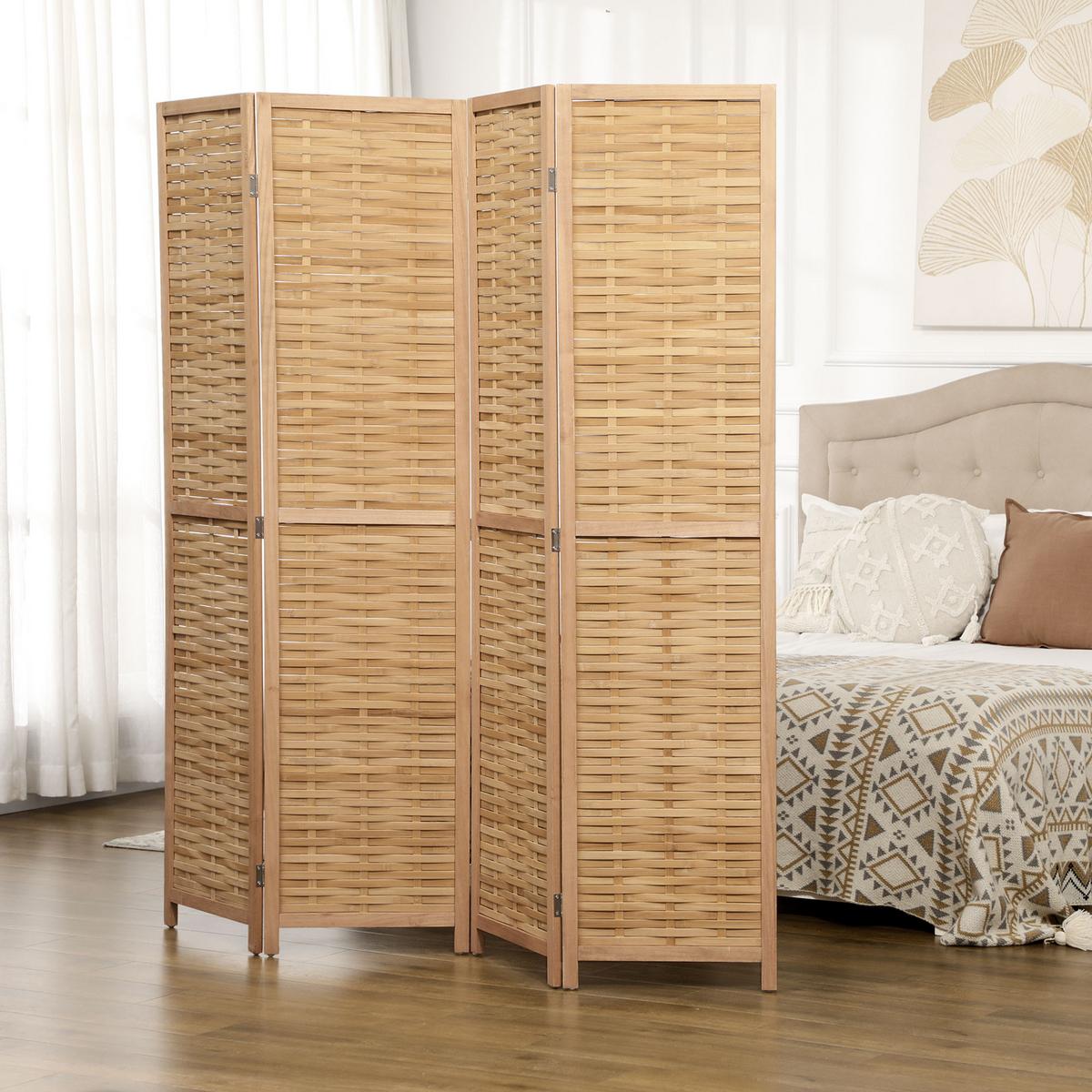 PARAVENT 4-teilig, 160 x 170 cm, Natur - Naturfarben, Naturmaterialien (1.8/170/160cm) - HOMCOM