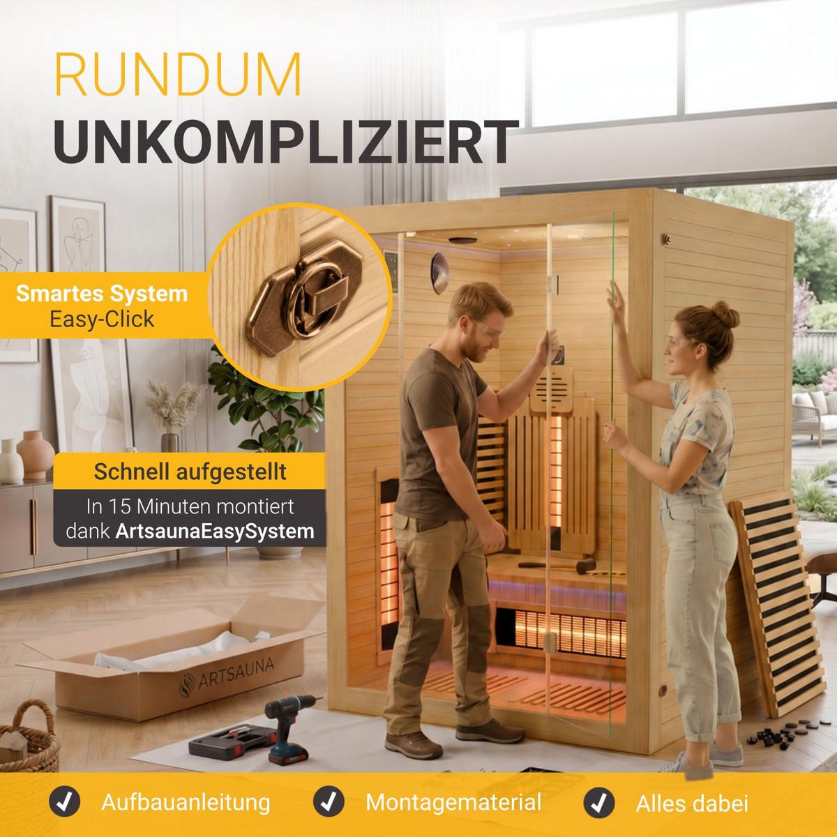 INFRAROTKABINE Aarhus140 mit Vollspektrumstrahlern & Hemlockholz - Naturfarben, Holz (120/190/140cm) - Artsauna
