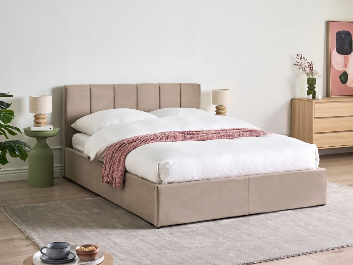 BETT mit Stauraum 140/200 cm Samtstoff Taupe Dreux - Taupe, Textil (140/200cm) - Beliani