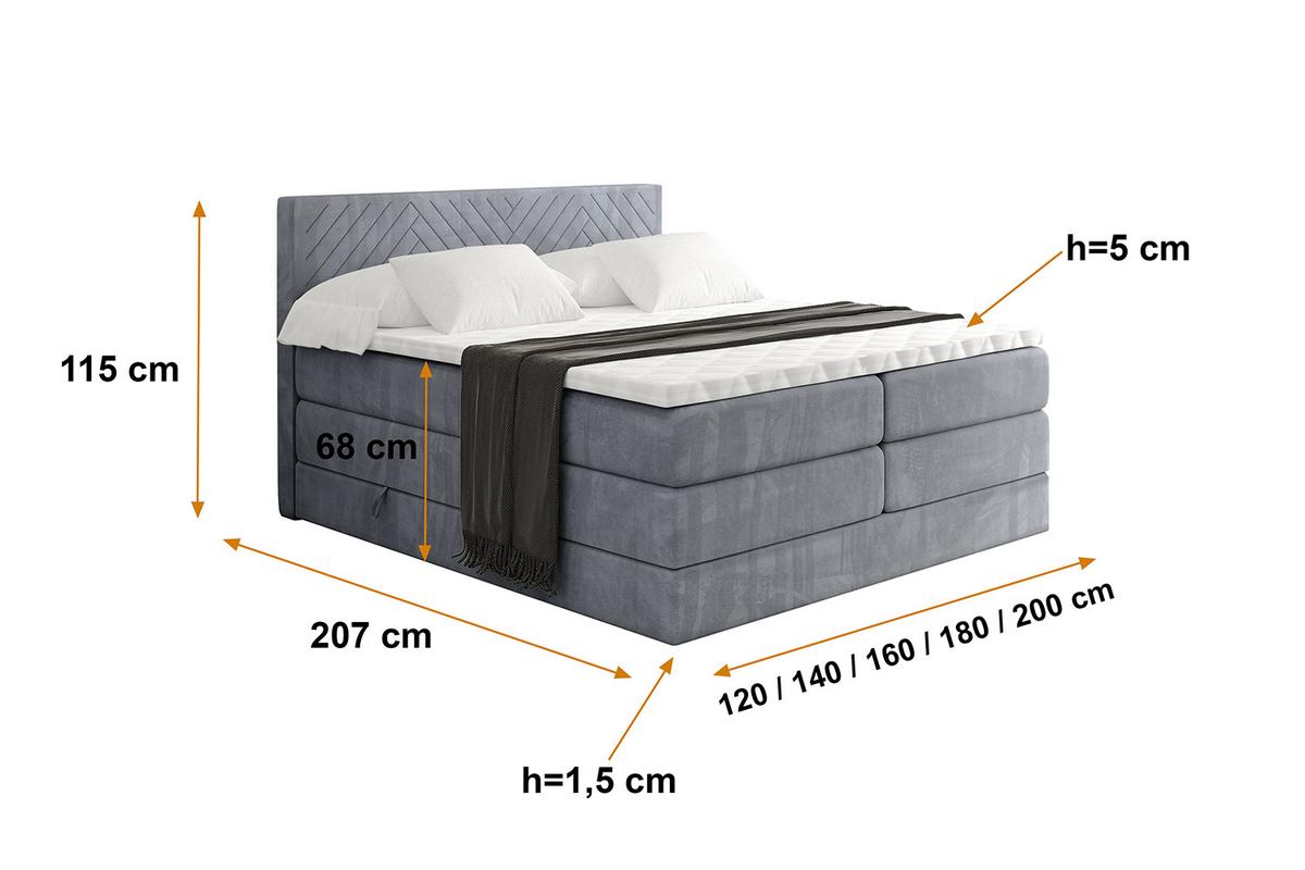 BOXSPRINGBETT mit Matratze H3|H4 und Lattenrost - VEXA KING-120x200 - Grau Casablanca - Grau, Holzwerkstoff (120/200cm) - ALTDECOR
