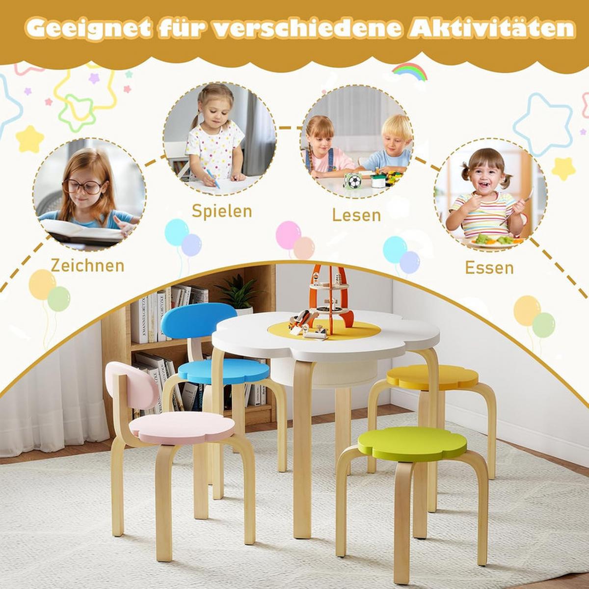 KINDERSCHREIBTISCH-SET Blumenförmig mehrfarbig(5-tlg) - Multicolor, Holzwerkstoff (60/45/60cm) - COSTWAY