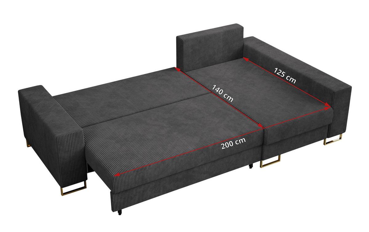 ECKSOFA Dorian Cord Dunkelgrau - Dunkelgrau/Goldfarben, Textil/Metall (242/138cm) - MKS
