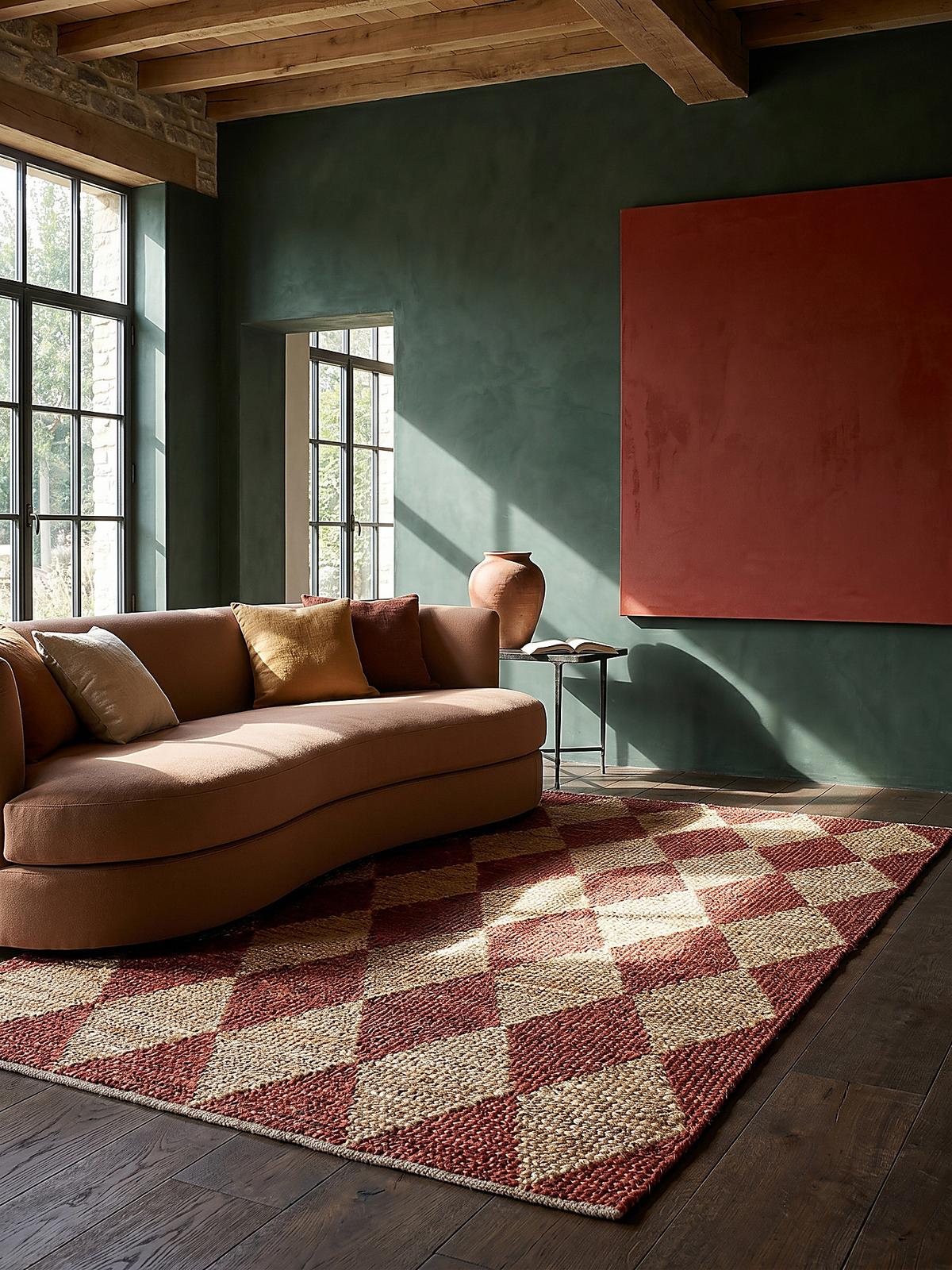 JUTETEPPICH BAIN, mit Rautenmuster, Terrakotta, 120 x 170 cm - Rot, Textil (170/120cm) - KADIMA DESIGN