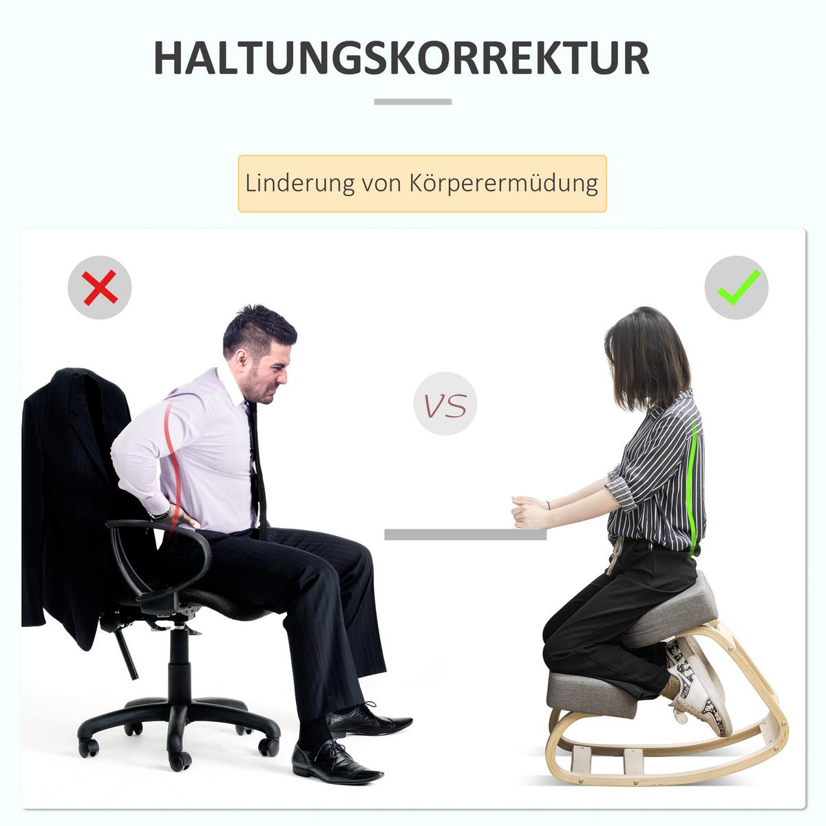 KNIESTUHL, ergonomischer Sitzhocker, Polsterhocker, 120 kg belastbar, Grau - Grau, Holz/Textil (51/58/69cm) - Vinsetto