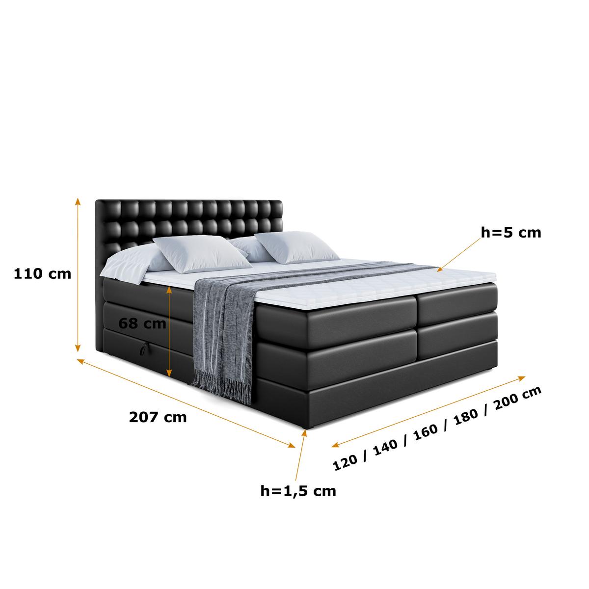 BOXSPRINGBETT VIONE KING - 140 x 200 - H3/H4 - Schwarz Hochglanz - Schwarz Hochglanz, Holzwerkstoff (140/200cm) - ALTDECOR
