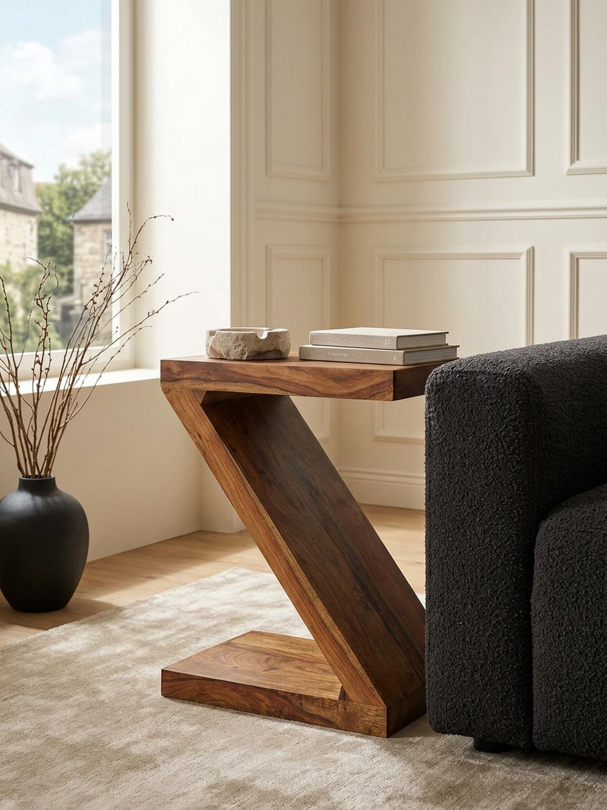 BEISTELLTISCH Massivholz Z-Form Handgefertigt, Braun 44x30x59 cm - Braun, Holz (30/44/59cm) - KADIMA DESIGN