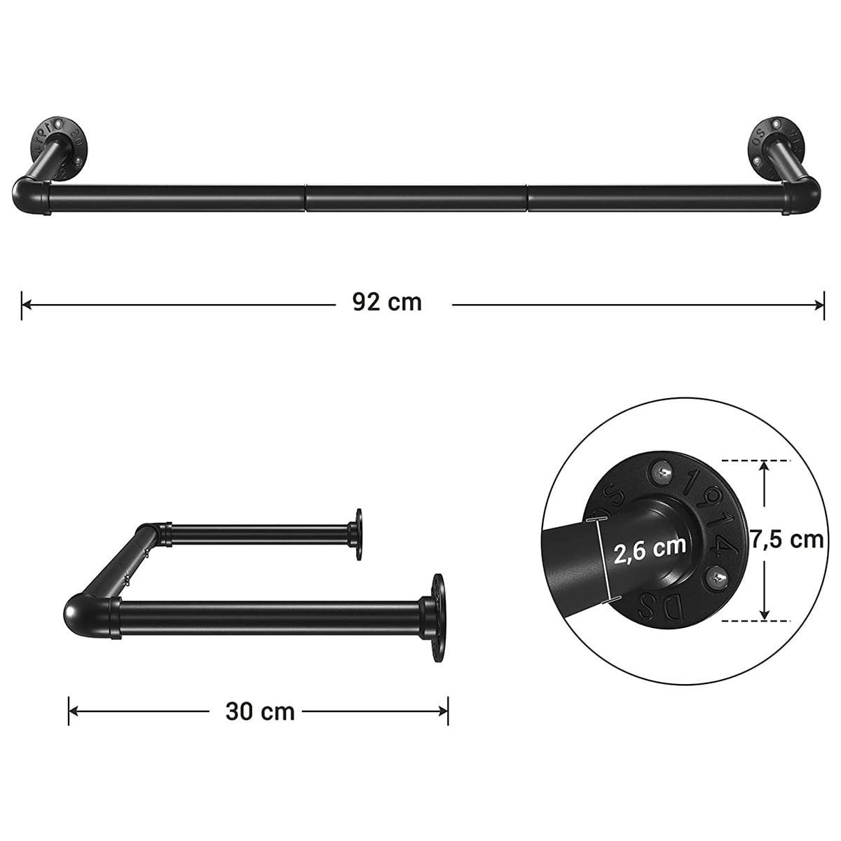 KLEIDERSTANGE 2-er Set - L92 x T30 cm - Schwarz, Metall (30/2.6/11cm) - Calicosy