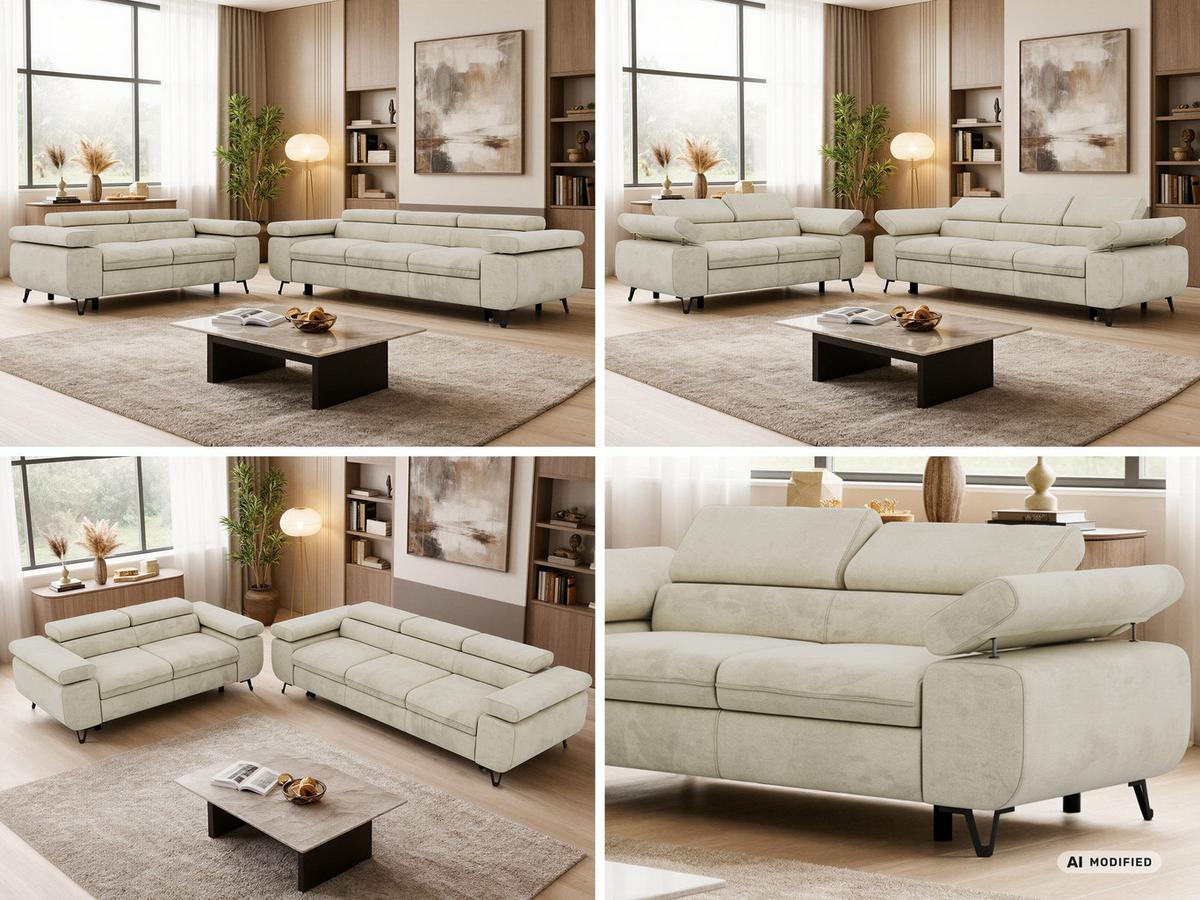 SITZGARNITUR PETERS 2+3 - Beige Velvet - Beige/Schwarz, Textil/Metall (262/76/99cm) - MKS