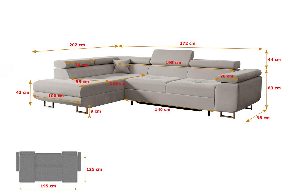 ECKSOFA mit Schlaffunktion und Bettkasten GUSA-L 272x202x107 cm Hellbraun Velours - Hellbraun/Silberfarben, Holzwerkstoff/Textil (202/272cm) - ALTDECOR