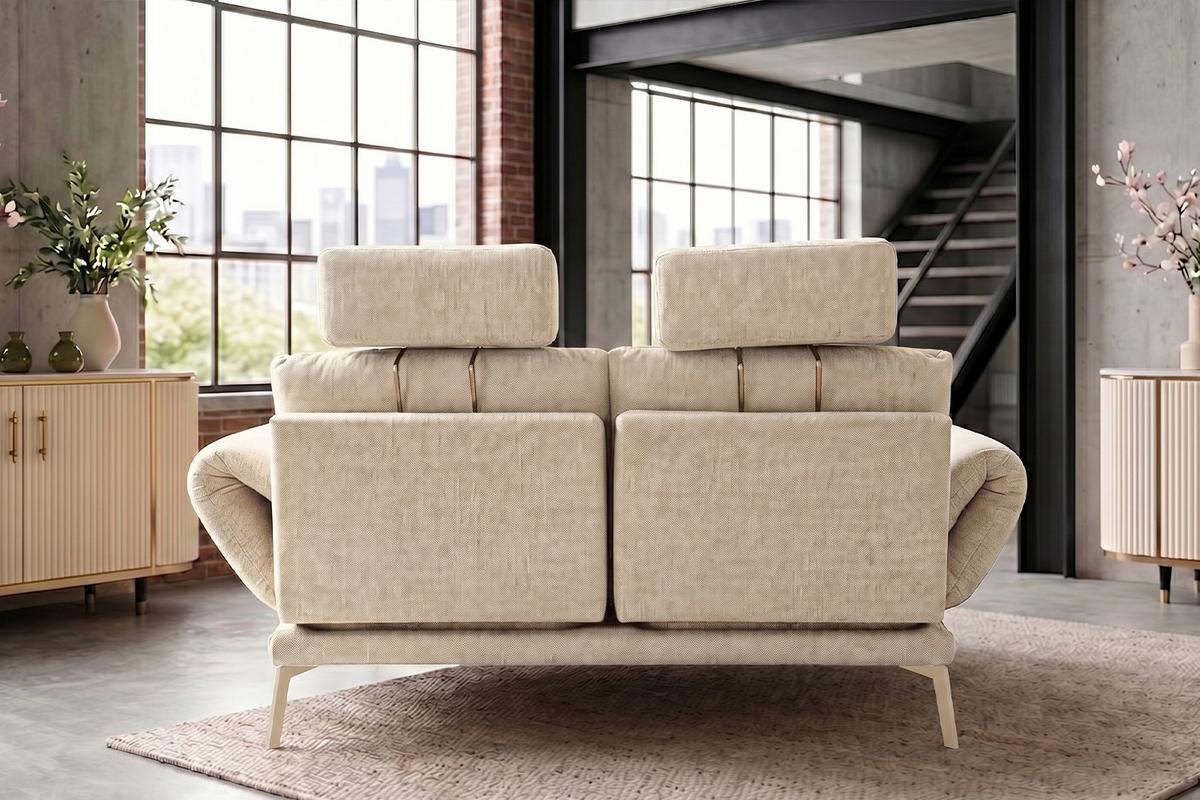 SOFA HOLLY Weiß Flachgewebe - Weiß/Braun, Textil/Metall (176/90/92cm) - KAWOLA