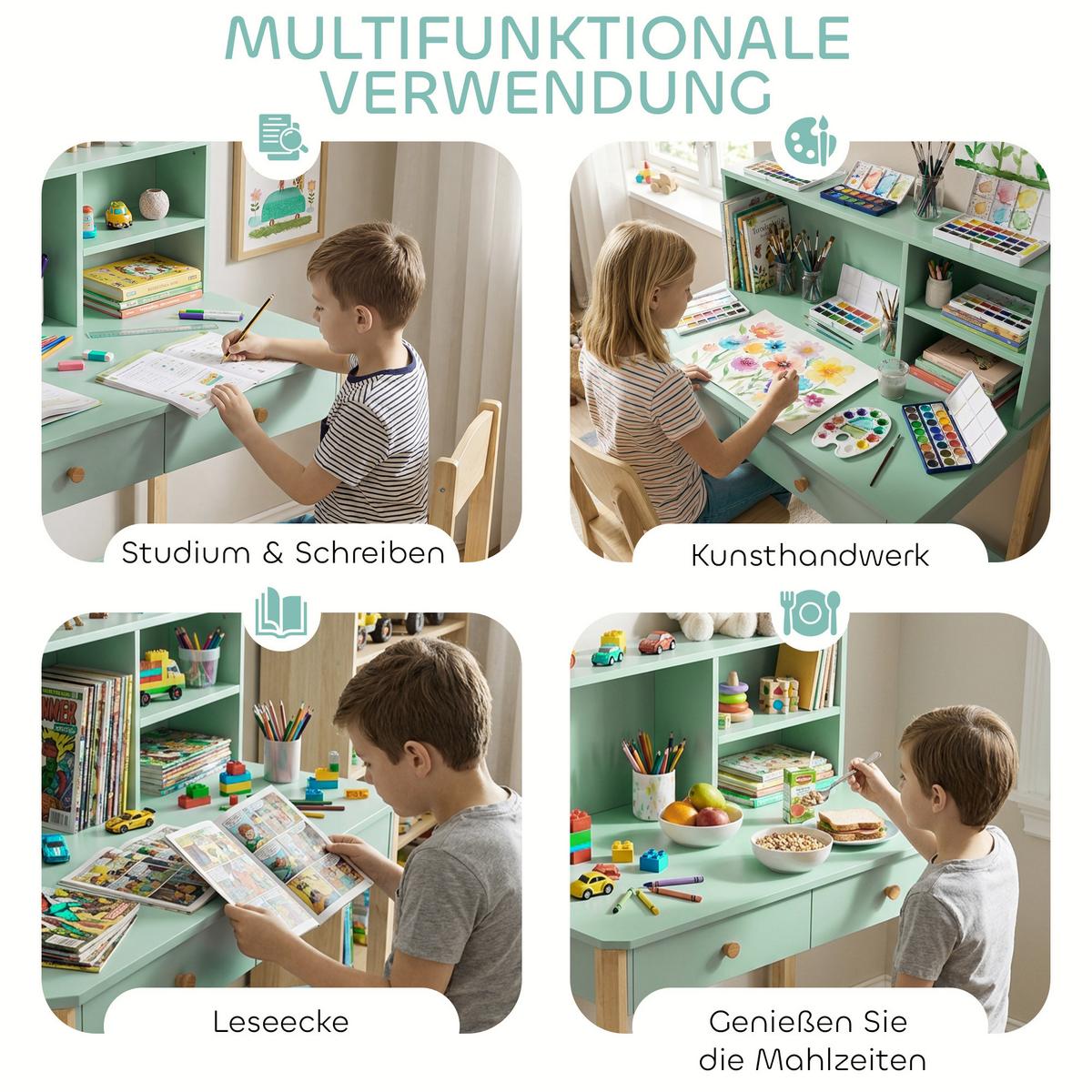 KINDERTISCH MDF Kiefernholz Grün - Naturfarben/Grün, Holz/Holzwerkstoff (52/105/90cm) - AIYAPLAY