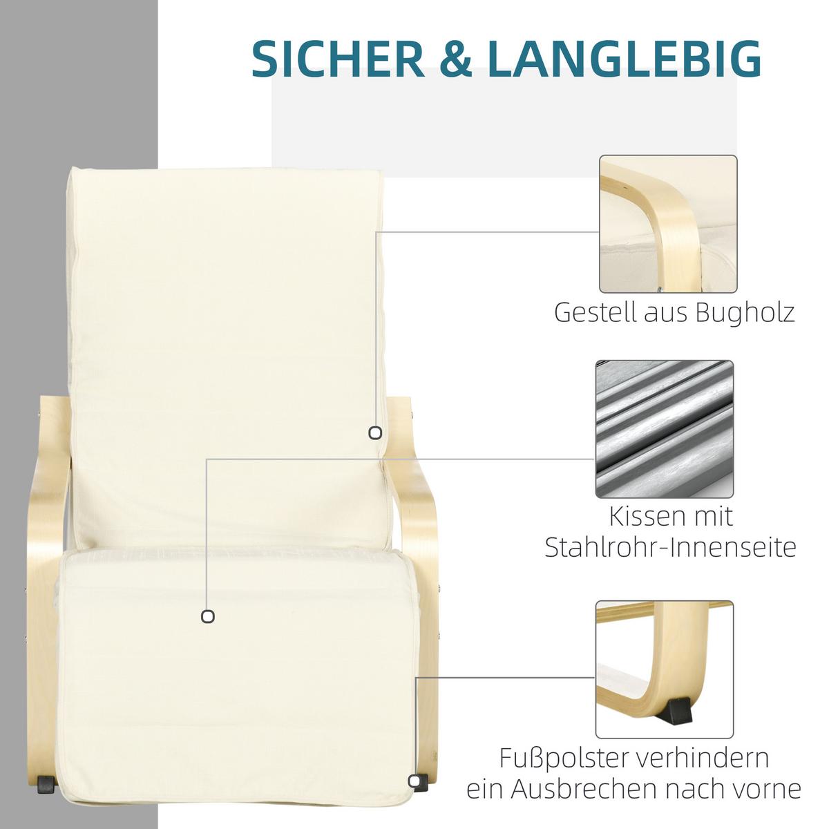 RELAXSESSEL Schwingstuhl, Ruhesessel, Relaxstuhl mit Verstellbarem Fußteil - Weiß, Kunststoff (94/100/66.5cm) - HOMCOM