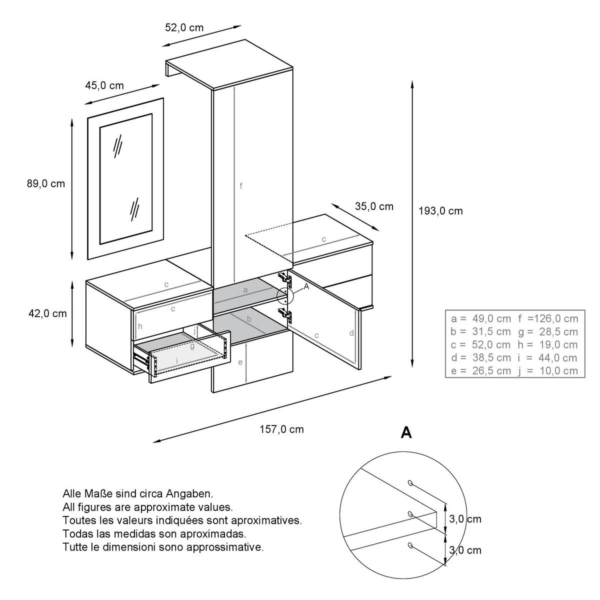 GARDEROBE Carlton Paneel in Eiche Nordic - Silbereichenfarben, Holzwerkstoff (157/193/35cm) - Vladon
