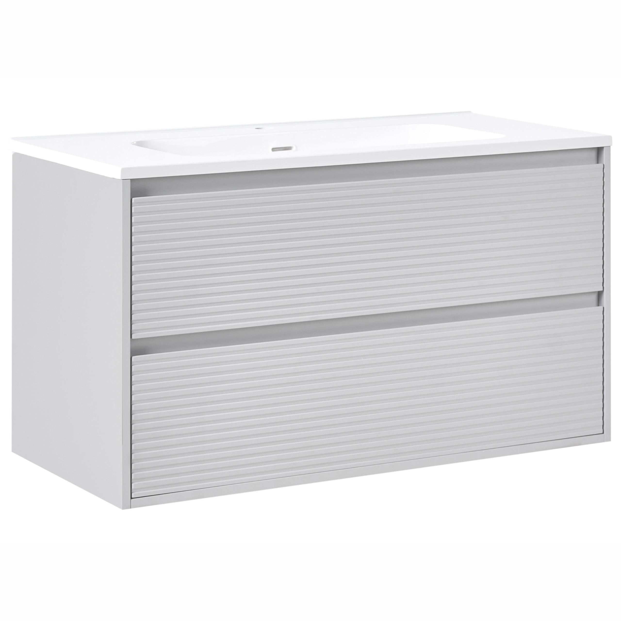 WASCHBECKENUNTERSCHRANK wandmontiertk mit Waschbecken Grau Bahia - Hellgrau, Holzwerkstoff (100/55/110cm) - Beliani